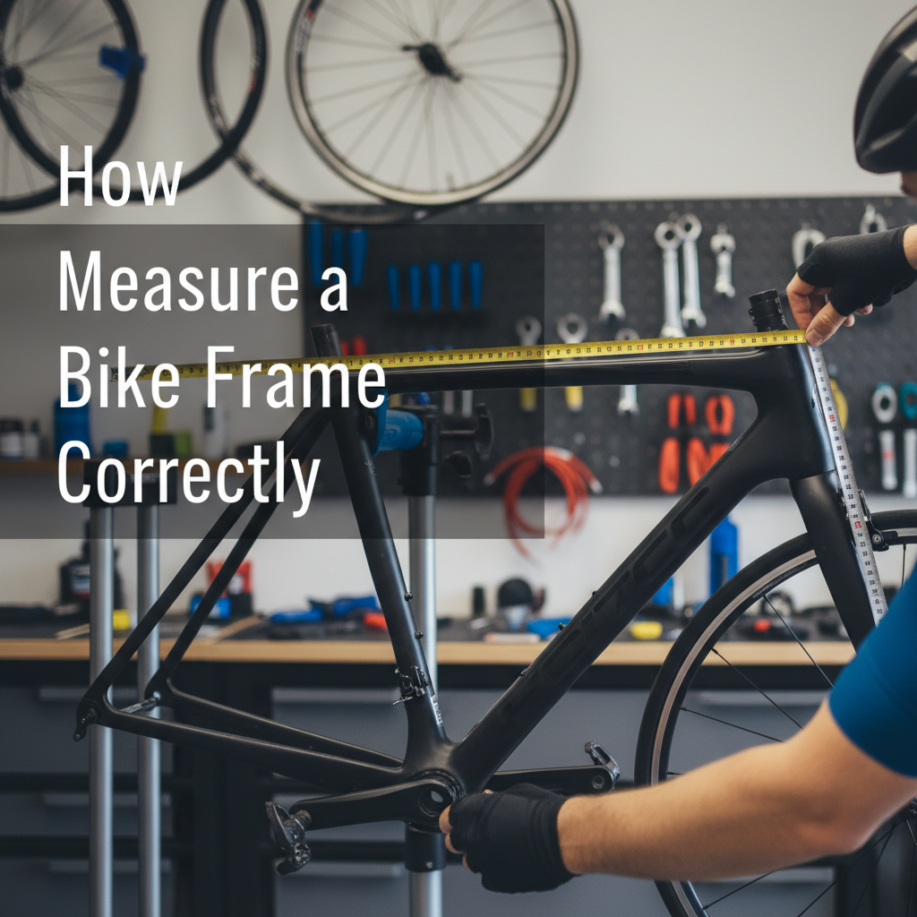 Professional blog header image for article titled: How to Measure a Bike Frame Correctly. High quality, relevant imagery, clean composition.