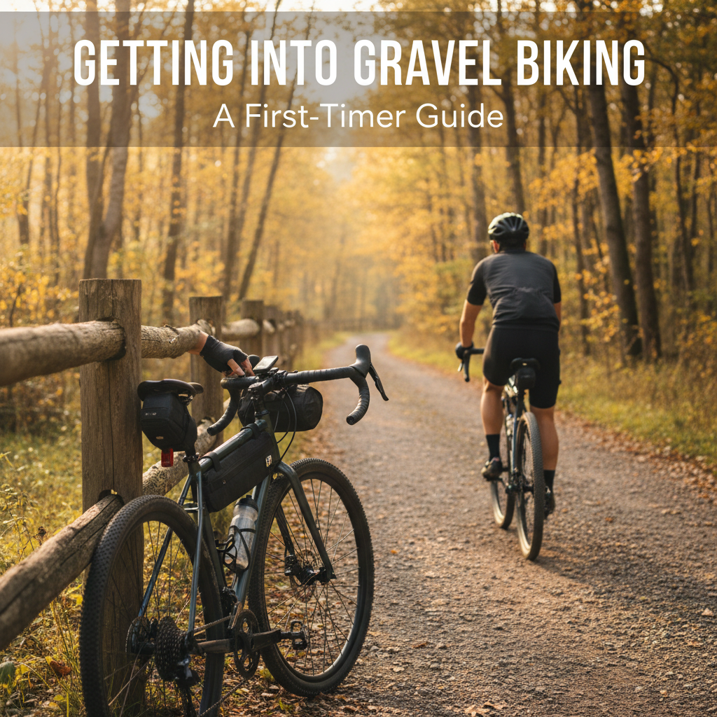Professional blog header image for article titled: Getting Into Gravel Biking - A First-Timer Guide. High quality, relevant imagery, clean composition.