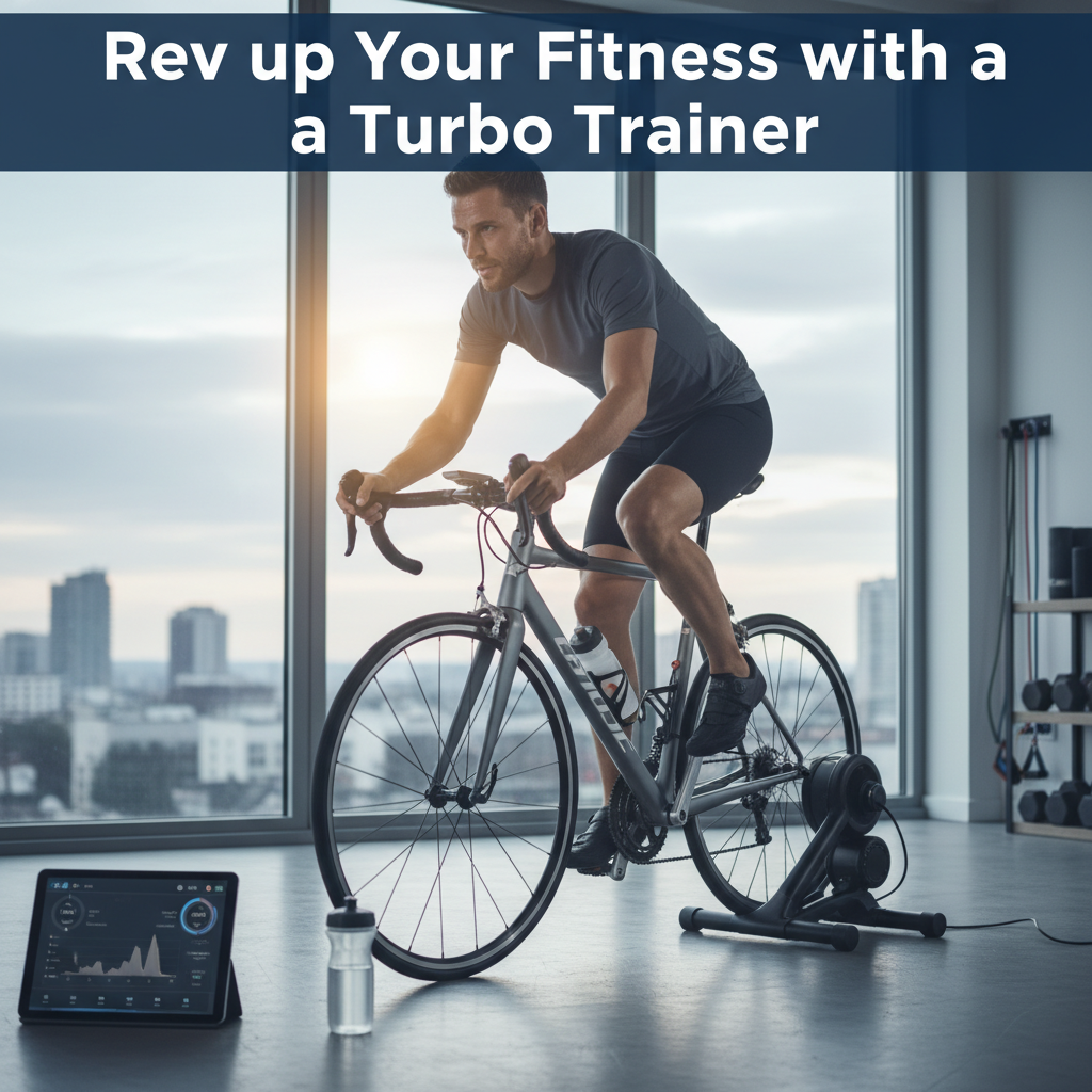Professional blog header image for article titled: Rev up Your Fitness with a Turbo Trainer. High quality, relevant imagery, clean composition.