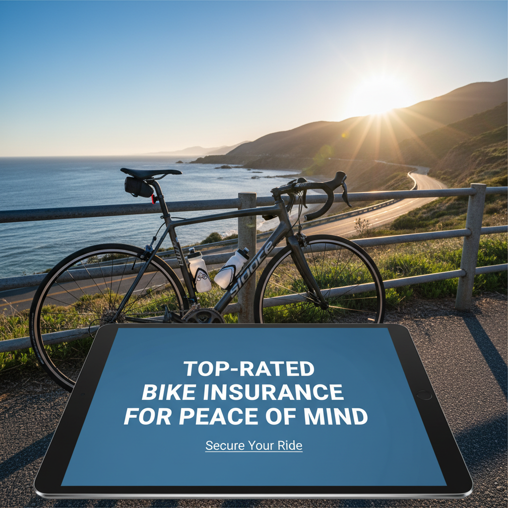 Professional blog header image for article titled: Top-Rated Bike Insurance for Peace of Mind. High quality, relevant imagery, clean composition.