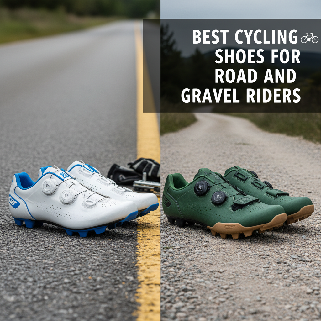 Professional blog header image for article titled: Best Cycling Shoes for Road and Gravel Riders. High quality, relevant imagery, clean composition.