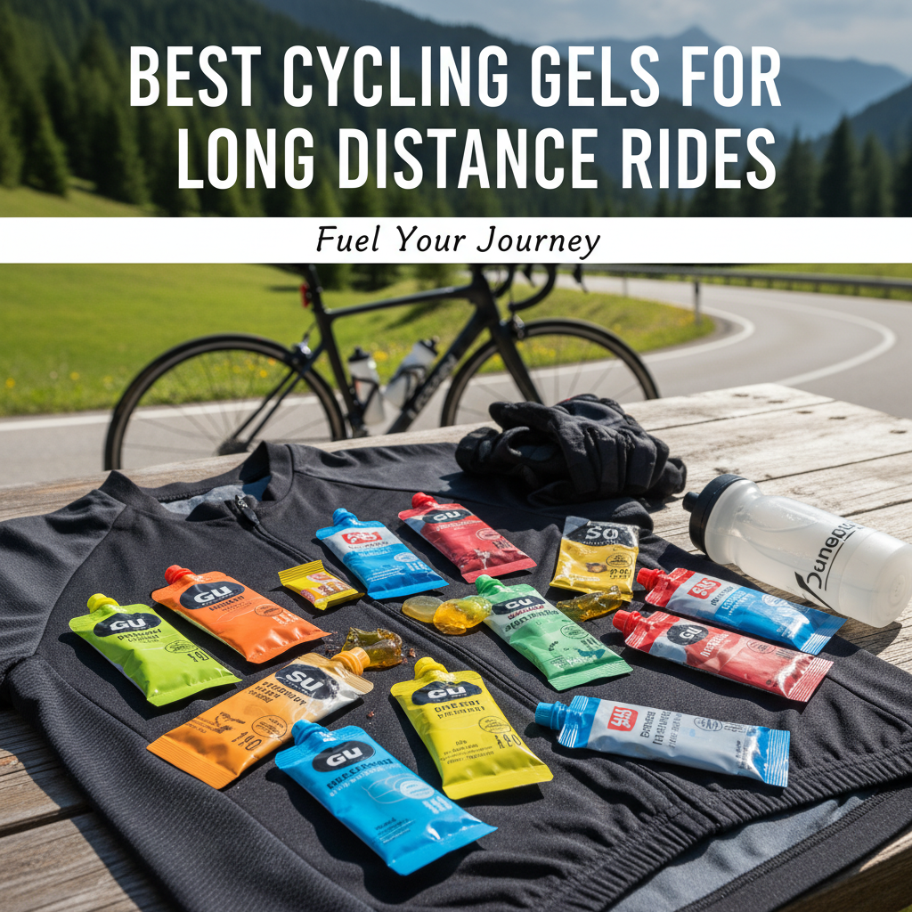 Professional blog header image for article titled: Best Cycling Gels for Long Distance Rides. High quality, relevant imagery, clean composition.