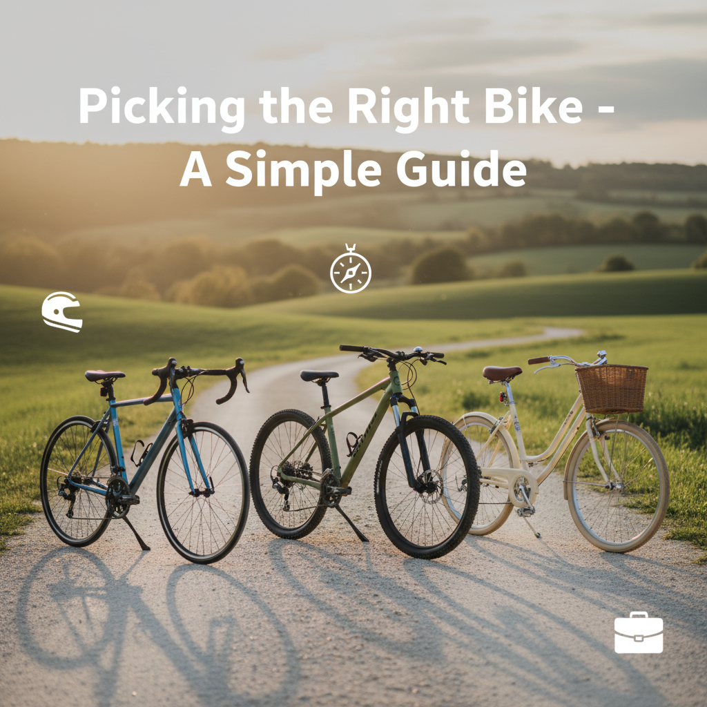 Professional blog header image for article titled: Picking the Right Bike - A Simple Guide. High quality, relevant imagery, clean composition.