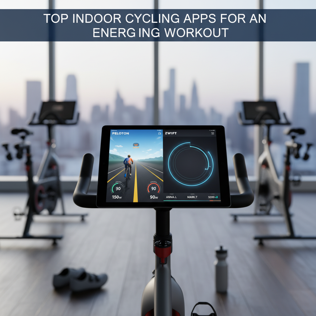 Professional blog header image for article titled: Top Indoor Cycling Apps for an Energizing Workout. High quality, relevant imagery, clean composition.
