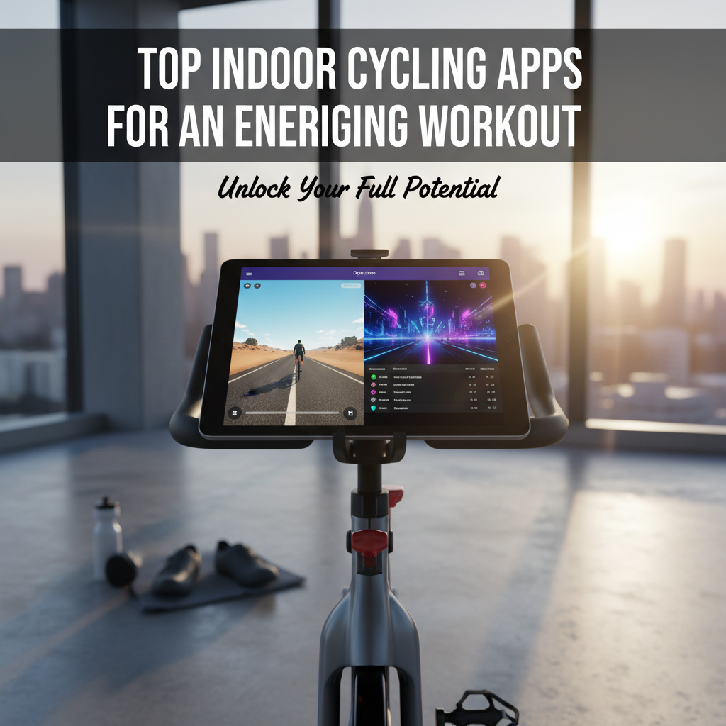 Professional blog header image for article titled: Top Indoor Cycling Apps for an Energizing Workout. High quality, relevant imagery, clean composition.