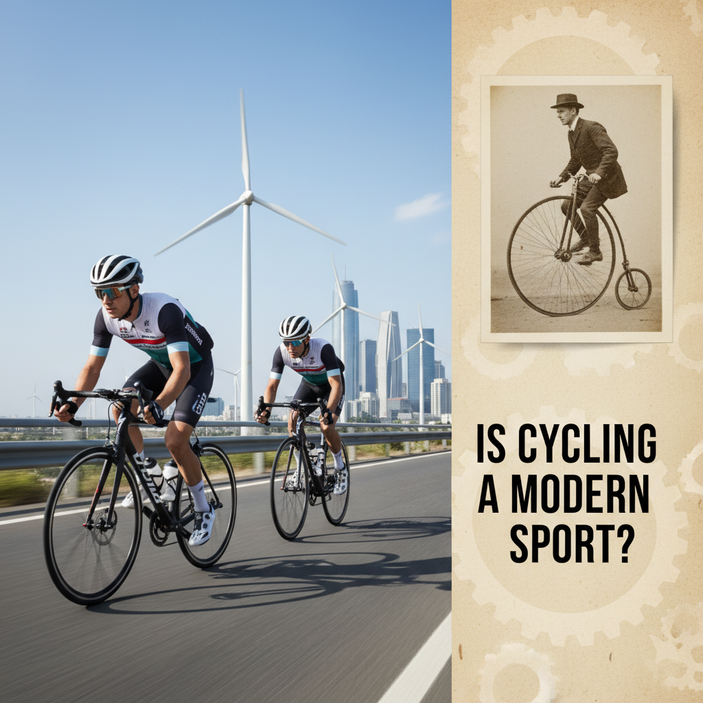 Professional blog header image for article titled: Is cycling a modern sport. High quality, relevant imagery, clean composition.