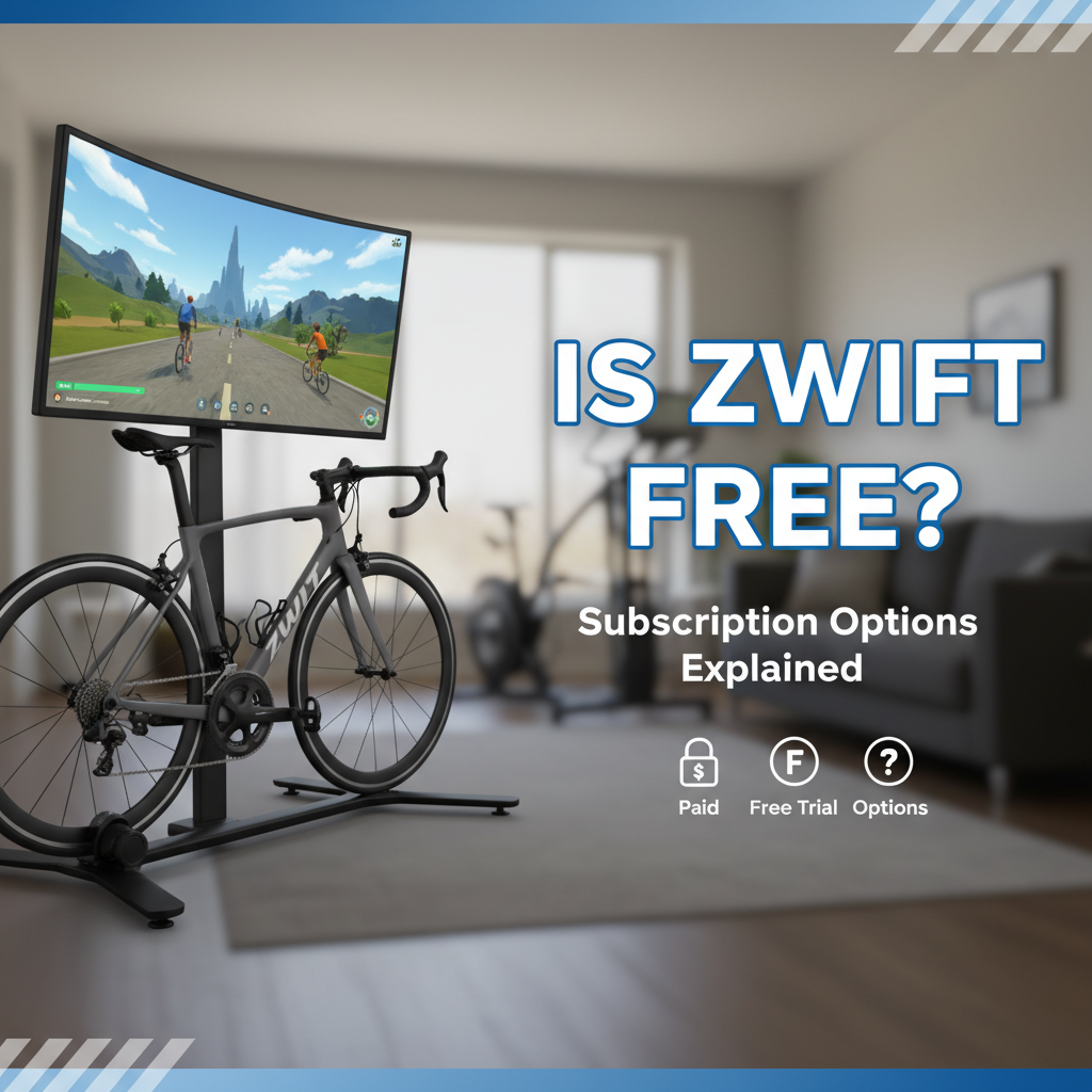 Professional blog header image for article titled: Is Zwift Free? Subscription Options Explained. High quality, relevant imagery, clean composition.