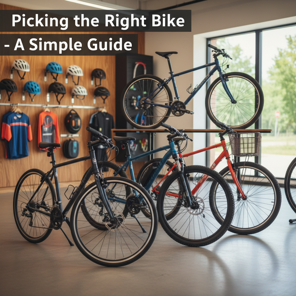 Professional blog header image for article titled: Picking the Right Bike - A Simple Guide. High quality, relevant imagery, clean composition.