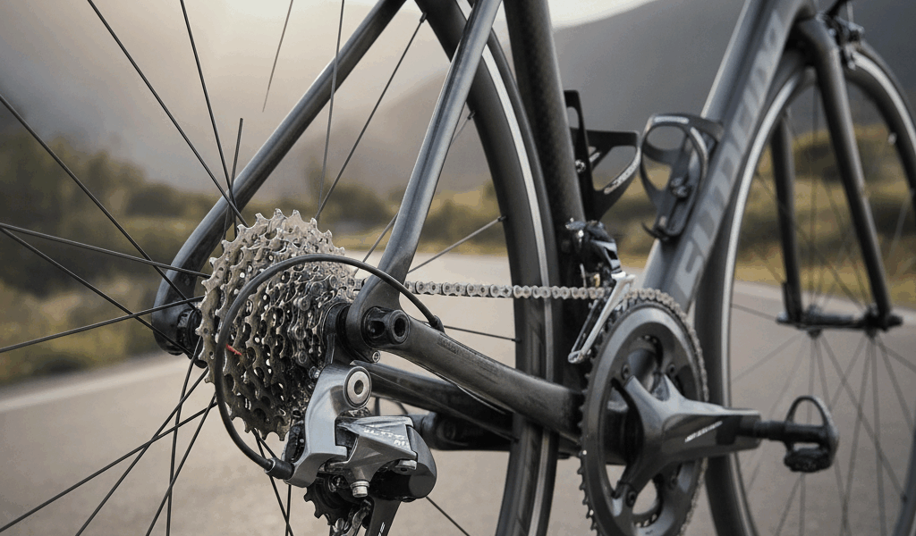 Shimano Di2 electronic shifting components on road bike